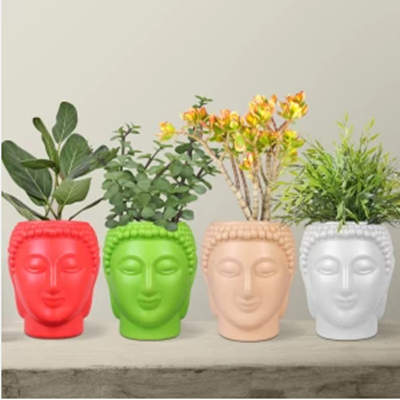 Buddha Shape Plants Flower Pots (Pack of 4, Plastic)
